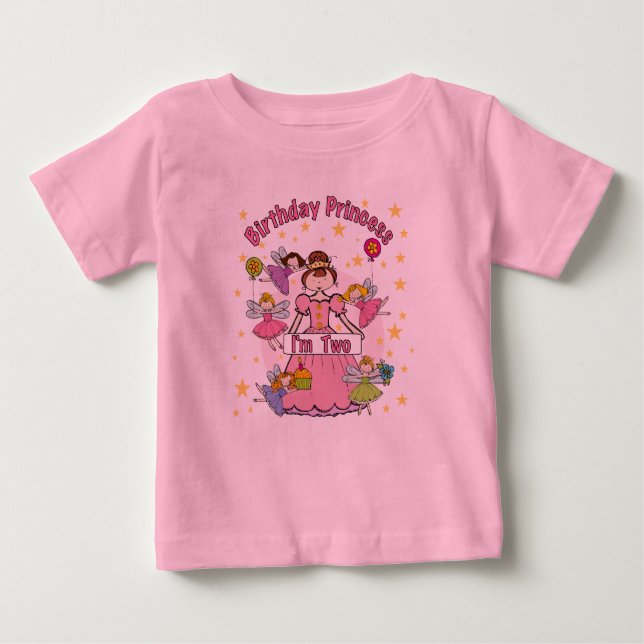 Camiseta Para Bebê Aniversário Princesa Eu sou duas T-shirts e presen (Frente)