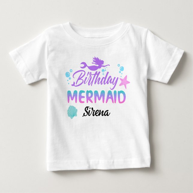 Camiseta Para Bebê Aniversário Rosa Roxo Sereia Mágica (Frente)