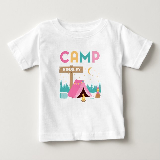 Camiseta Para Bebê Aniversário Temático de Acampamento de Meninas Ros (Frente)