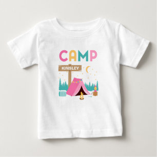 Camiseta Para Bebê Aniversário Temático de Acampamento para Meninas R