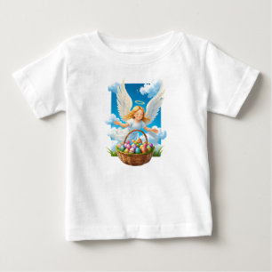 Camiseta Para Bebê Anjo da Páscoa alegre com o cesto