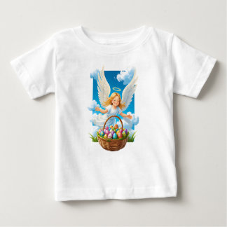 Camiseta Para Bebê Anjo da Páscoa alegre com o cesto