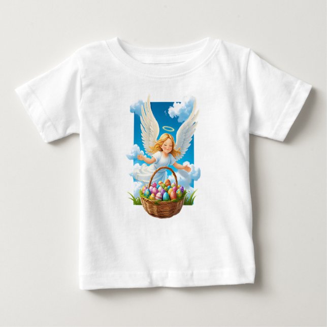 Camiseta Para Bebê Anjo da Páscoa alegre com o cesto (Frente)