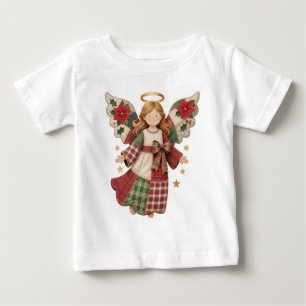 Camiseta Para Bebê Anjo de Natal com Estrelas Douradas