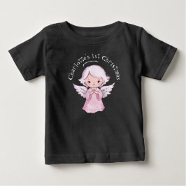 Camiseta Para Bebê Anjo Meninas Natal Rosa 1º Natal 2025 Preto