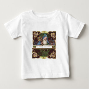 Camiseta Para Bebê Anjos de Papai Noel Vitorianos Azul Natal Arte Ant