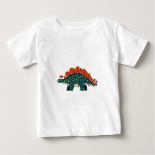 Camiseta Para Bebê Ankylosaurus Dinossauro Chapéu de Papai Noel Luzes