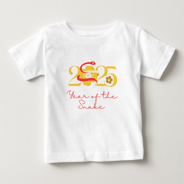 Camiseta Para Bebê Ano da Serpente 2025 flor (Frente)