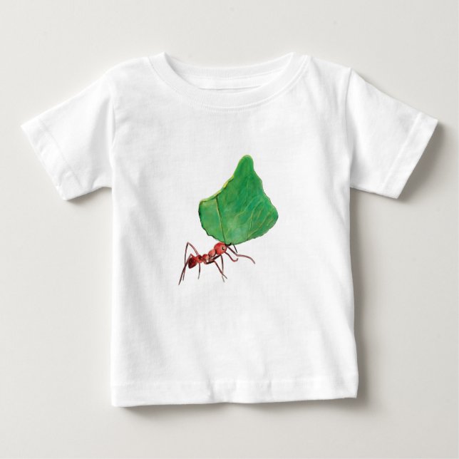Camiseta Para Bebê Ant carregando uma folha grande (Frente)