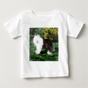 Camiseta Para Bebê Antiga pintura de Sheepdog Inglês