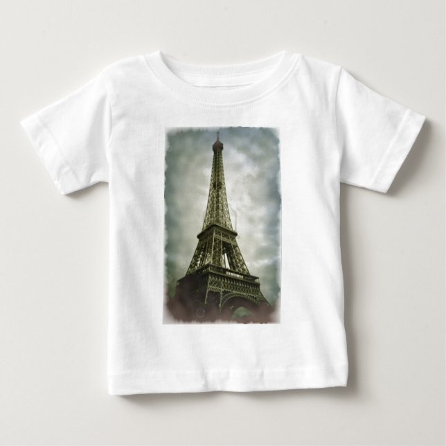 Camiseta Para Bebê Antigo efeito fotográfico Torre Eiffel Paris (Frente)