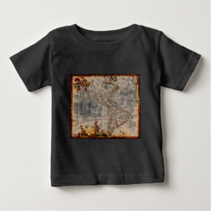 Camiseta Para Bebê Antigo mapa antigo da América do Norte e do Sul