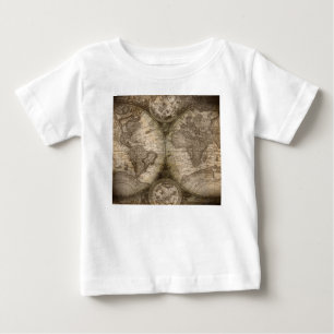 Camiseta Para Bebê Antigos Continentes de Mapa do Atlas do Velho Mund