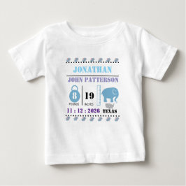 Camiseta Para Bebê Anúncio de Nascimento de Elefante Azul Adorável