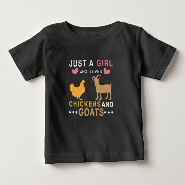 Camiseta Para Bebê apenas uma garota que ama galinhas e cabras (Frente)