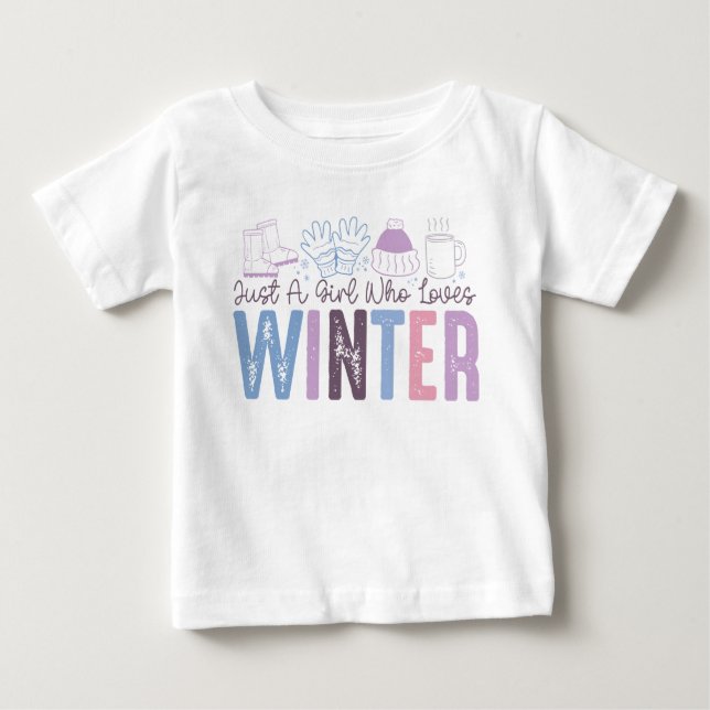 Camiseta Para Bebê Apenas uma Garota que Ama o Inverno Design Sazonal (Frente)