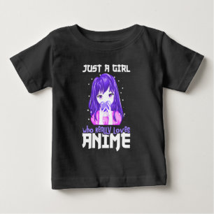 Camiseta Para Bebê Apenas Uma Garota Que Realmente Ama Anime em Roxo
