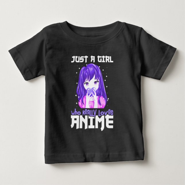 Camiseta Para Bebê Apenas uma garota que realmente ama anime em roxo (Frente)
