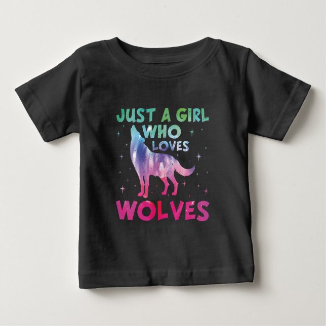 Camiseta Para Bebê Apenas Uma Menina Que Ama A Aquarela Dos Lobos (Frente)