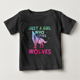 Camiseta Para Bebê Apenas Uma Menina Que Ama Lobos Aquarela