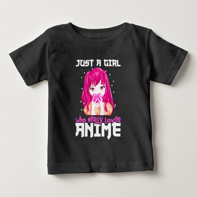 Camiseta Para Bebê Apenas Uma Menina Que Ama Mesmo Anime (Frente)