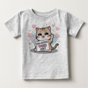 Camiseta Para Bebê Apenas Vibes em Paw - Adorável Gatinho Chibi Kawai