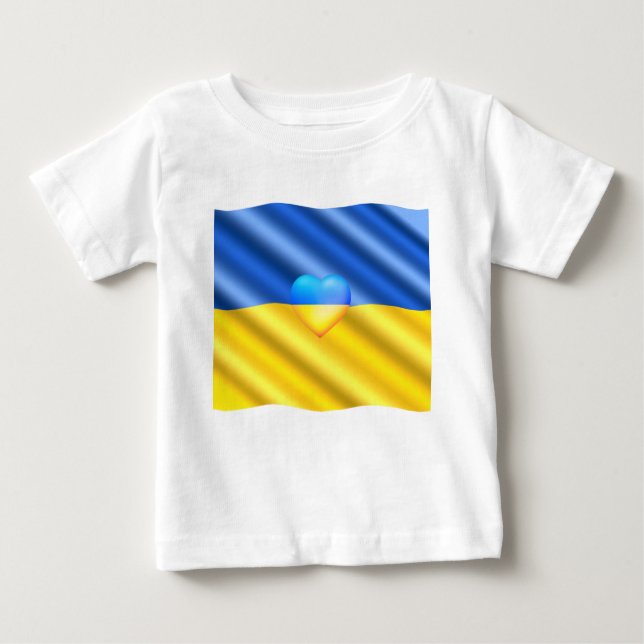 Camiseta Para Bebê Apoiar a Ucrânia Freedom Heart Ucraniano Flag (Frente)