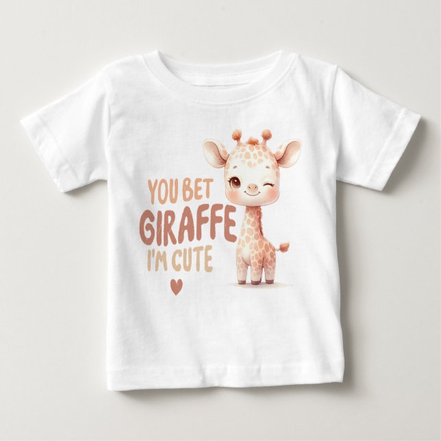 Camiseta Para Bebê Aposto que girafa que sou fofo! Design (Frente)