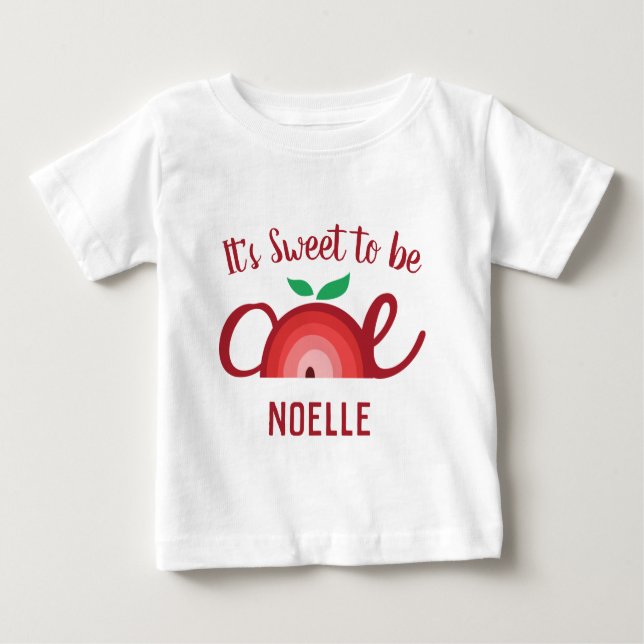 Camiseta Para Bebê Apple Rainbow, Doce ser Um, primeiro aniversario (Frente)