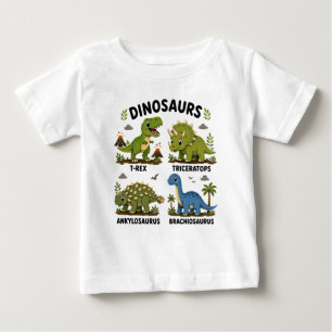 Camiseta Para Bebê Aprendizado de Espécies de Dinossauros para Crianç