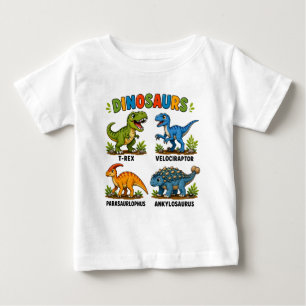 Camiseta Para Bebê Aprendizado de Espécies de Dinossauros para Crianç