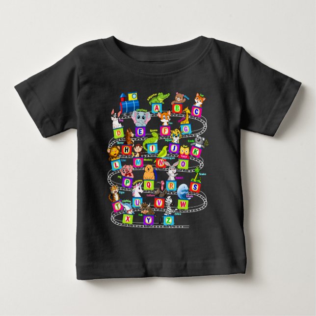 Camiseta Para Bebê Aprendizagem de animais alfabéticos  (Frente)