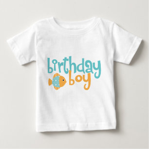 Camiseta Para Bebê Aqua bonito e menino alaranjado do aniversário dos