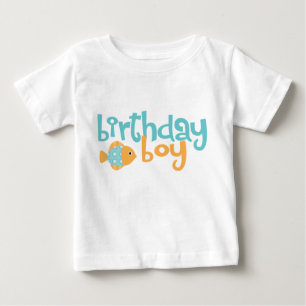 Camiseta Para Bebê Aqua e Peixe Laranja, Garoto de Aniversário
