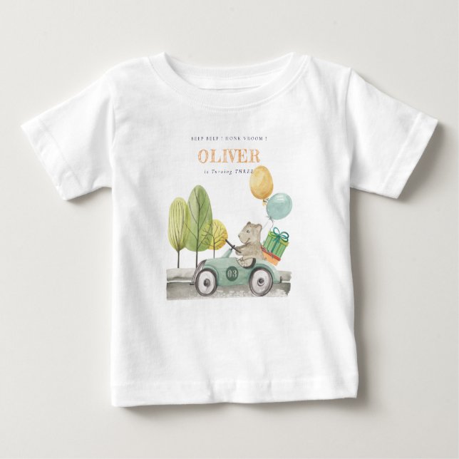 Camiseta Para Bebê Aqua verde-branca qualquer Ursinho de Festa de ani (Frente)