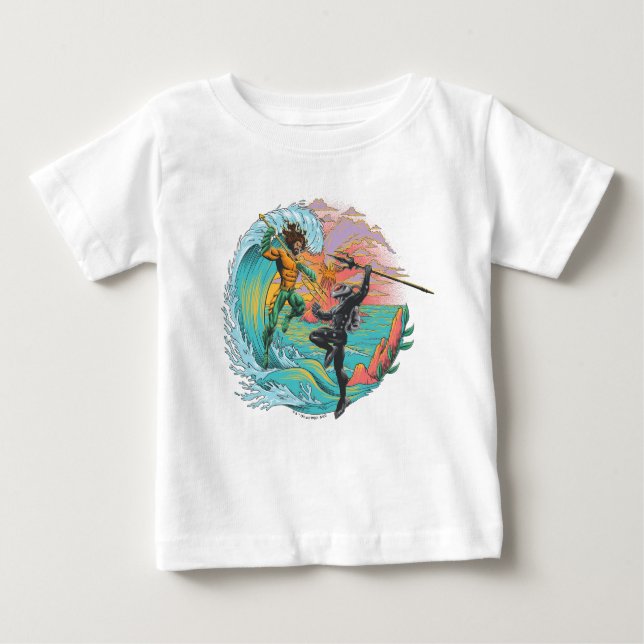 Camiseta Para Bebê Aquaman & Black Manta Tidal Wave (Frente)