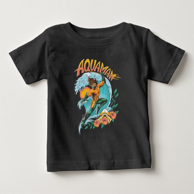 Camiseta Para Bebê Aquaman e Trident Ascensão Graphic (Frente)