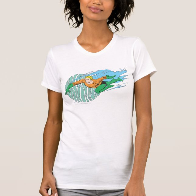 Camiseta Para Bebê Aquaman Leaps Esquerdo (Frente)