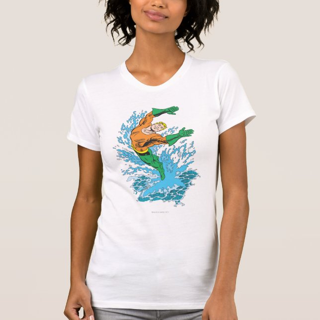 Camiseta Para Bebê Aquaman salta em onda (Frente)