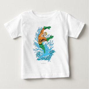 Camiseta Para Bebê Aquaman salta na onda