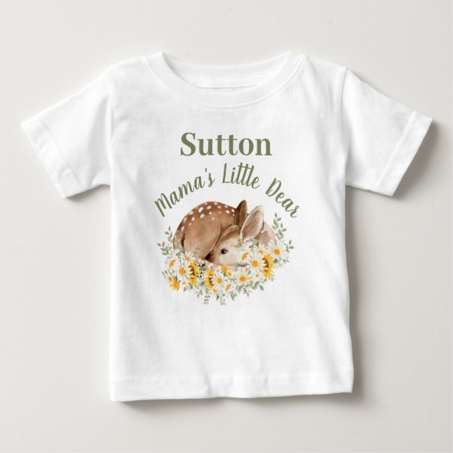 Camiseta Para Bebê Aquarela Bebê Cervo Fawn Mamãe Pequeno Querido Ama (Frente)