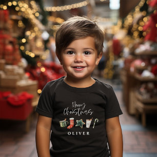 Camiseta Para Bebê Aquarela Biscoito de Natal bebe canas doces