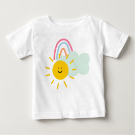 Camiseta Para Bebê Aquarela Boho Arco-íris e Sol