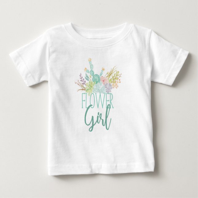 Camiseta Para Bebê Aquarela de Buquê Suculente | Rapariga Mais Alta (Frente)