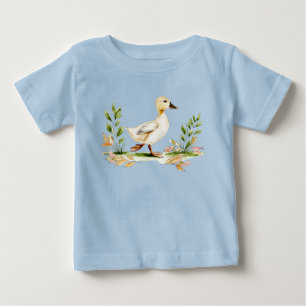 Camiseta Para Bebê Aquarela de Frango com Trevo de Quatro Folhas