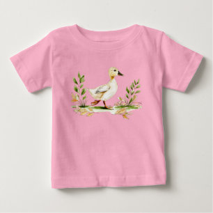 Camiseta Para Bebê Aquarela de Frango com Trevo de Quatro Folhas