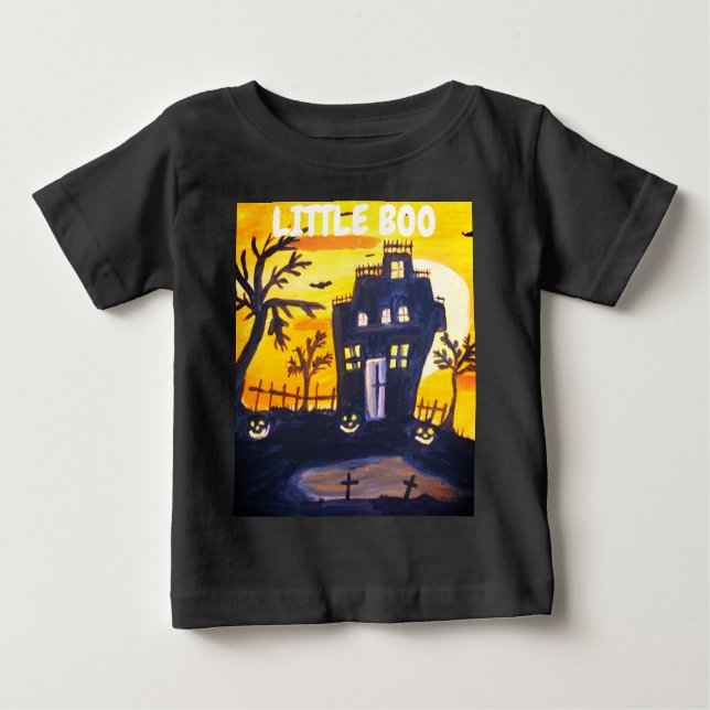 Camiseta Para Bebê Aquarela de Halloween do Little Boo Assombrada (Frente)