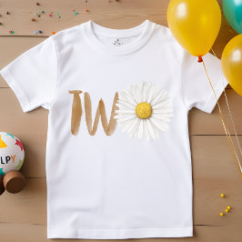 Camiseta Para Bebê Aquarela margarida segundo aniversário dois