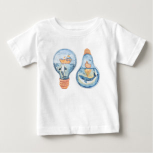 Camiseta Para Bebê Aquarela Oceânica Lâmpada Luminosa Baleia-jubart