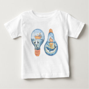 Camiseta Para Bebê Aquarela Oceânica Lâmpada Luminosa Baleia-jubarte 